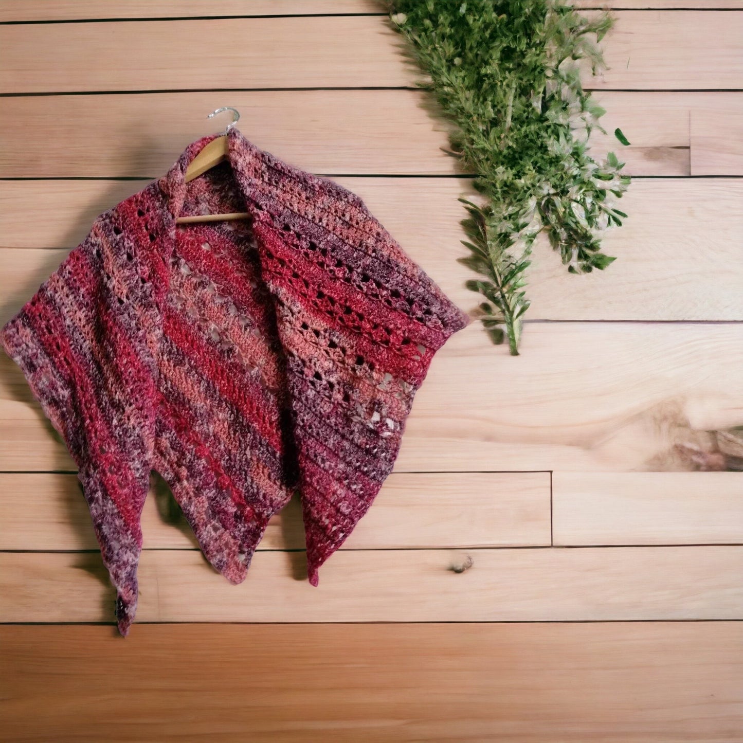 An image of 'Berry Stripe Crochet Shawl' where you can see the full striped design.